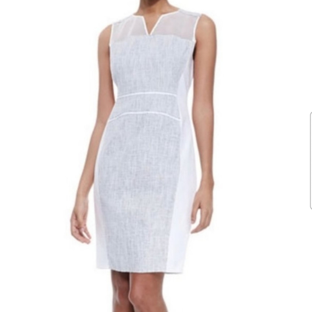 Elie Tahari White Panel Sheath Midi Dress